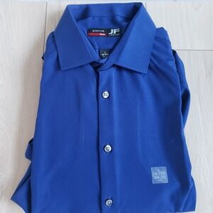 J Ferrar Shirt Mens L Blue Dress Stretch Slim Fit Button Front Long Sleeve